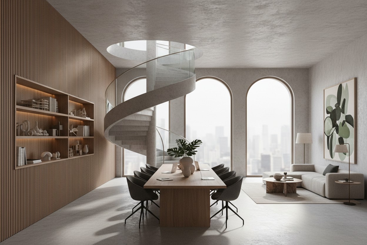 Modern ve sade bir kurumsal toplantı alanı